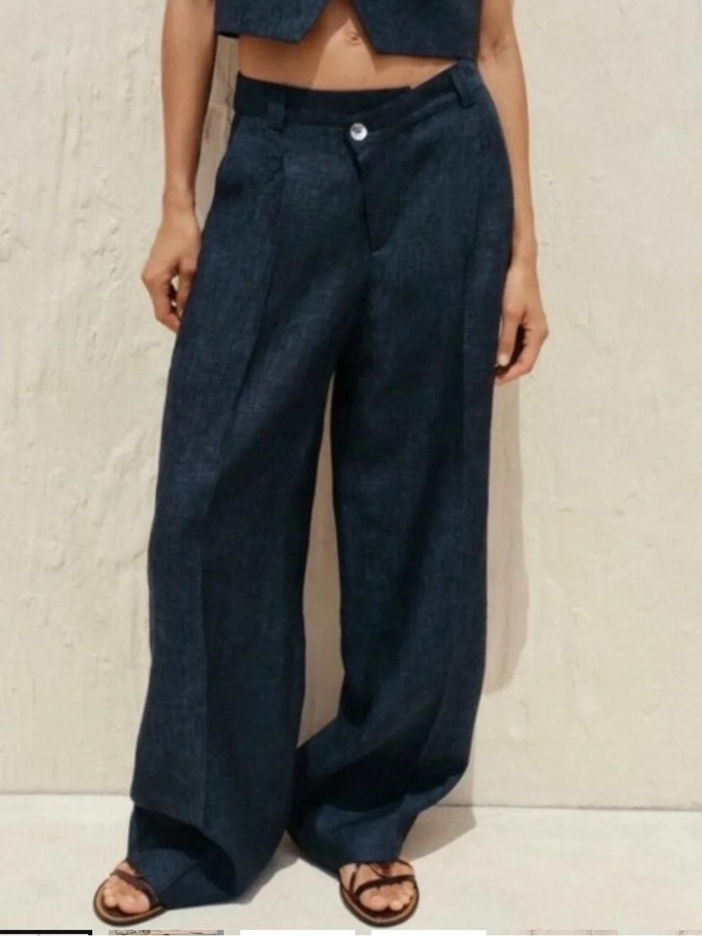 Zara Dark Navy Wide-Leg High-Rise Trousers